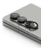 Galaxy Z Fold 6 | Camera Lens Frame Glass (2 Pack) - Silver phone with black circular lens protectors applied.