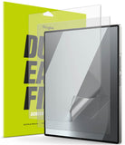 Galaxy Z Fold 6 Screen Protector | Dual Easy Film (2 Pack) - Galaxy Z Fold 6 Screen Protector - Two transparent screen films layered over a smartphone against a bright green box.