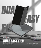 Galaxy Z Fold 6 Screen Protector | Dual Easy Film (2 Pack) - Galaxy Z Fold 6 Screen Protector - A foldable phone with a screen protector floating above several closed Galaxy Z Fold 6s.
