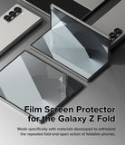 Galaxy Z Fold 6 Screen Protector | Dual Easy Film (2 Pack) - Galaxy Z Fold 6 Screen Protector - A clear film being applied to a partially folded Galaxy Z Fold smartphone.