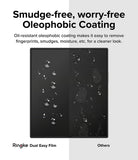 Galaxy Z Fold 6 Screen Protector | Dual Easy Film (2 Pack) - Galaxy Z Fold 6 Screen Protector - Comparison showing clean Ringke film vs. smudged, water-spotted screen on the right.