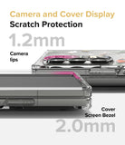 Galaxy Z Fold 6 case | Fusion Design - Close-up of phone case highlighting 1.2mm camera lips and 2.0mm cover screen bezel protection.