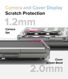 Galaxy Z Fold 6 case | Fusion Design - Close-up of phone case showing 1.2mm camera lips and 2.0mm screen bezel protection.
