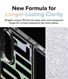Galaxy Z Fold 6 case | Fusion Design - Clear phone case edge detail next to a pile of raw TPU plastic pellets.
