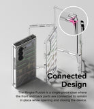 Galaxy Z Fold 6 case | Fusion Design - Clear single-piece case with a flexible hinge connector highlighted in a circular inset.
