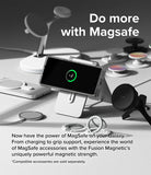 Galaxy Z Fold 6 Case | Fusion Magnetic - Clear - Galaxy Z Fold 6 in a clear case on a magnetic stand with various MagSafe accessories.