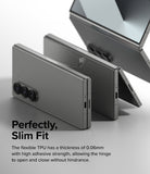 Galaxy Z Fold 6 Screen Protector | Hinge Dual Easy Film - Galaxy Z Fold 6 Screen Protector - A thin, transparent film being applied to the hinge of a gray Galaxy Z Fold 6 phone.