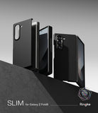 Galaxy Z Fold 6 Case | Slim - Two black slim cases for Galaxy Z Fold 6 displayed on a dark geometric platform.