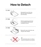 Galaxy Z Fold 6 Case | Slim - Three-step diagram showing how to safely detach the phone case, plus a warning against sliding.