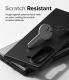 Galaxy Z Fold 6 Case | Slim - A metal key rests on a matte black phone case, demonstrating scratch-resistant protection.