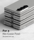 Galaxy Z Fold 6 Case | Slim - Stack of silver Galaxy Z Fold 6 phones in clear slim cases on a textured surface.