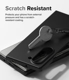 Galaxy Z Fold 6 Case | Slim Magnetic - A metal key resting on a matte black phone case, demonstrating scratch resistance.