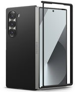 Galaxy Z Fold 6 Case | Slim - Matte black protective case shown on a silver Galaxy Z Fold 6 with a detached front frame.