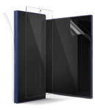 Galaxy Z Fold 7 Screen Protector | 3-in-1 Protector Pro - A foldable phone with transparent protective films being applied to its screens.
