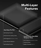 Galaxy Z Fold 7 Screen Protector | 3-in-1 Protector Pro - Exploded view of multi-layer screen protectors for inner and outer phone displays.