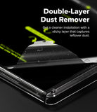 Galaxy Z Fold 7 Screen Protector | 3-in-1 Protector Pro - A sticky film layer lifting dust off a smartphone screen during installation.