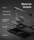 Galaxy Z Fold 7 Case | Alles - Exploded view of phone case components labeled with materials like TPU, PC, magnets, and springs.