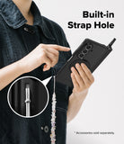 Galaxy Z Fold 7 Case | Alles - Person holding a black phone case with a close-up inset showing the built-in strap hole.