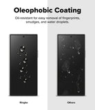 Galaxy Z Fold 7 Screen Protector | Cover Display Easy Slide Tempered Glass (2 Pack) - Comparison showing water beading on Ringke glass versus smudges on standard glass.