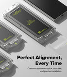 Galaxy Z Fold 7 Screen Protector | Cover Display Easy Slide Tempered Glass (2 Pack) - Two tempered glass screen protectors in clear installation trays for precise alignment.
