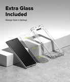 Galaxy Z Fold 7 Screen Protector | Cover Display Easy Slide Tempered Glass (2 Pack) - Smartphone with installation tray and two tempered glass screen protectors.