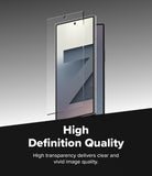 Galaxy Z Fold 7 Screen Protector | Cover Display Easy Slide Tempered Glass (2 Pack) - Tempered glass sheet hovering over a smartphone display with High Definition Quality text.