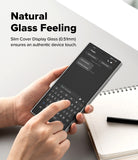 Galaxy Z Fold 7 Screen Protector | Cover Display Easy Slide Tempered Glass (2 Pack) - Hands using a smartphone with a slim tempered glass screen protector on the display.