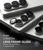 Galaxy Z Fold 7 | Camera Lens Frame Glass (2 Pack) - Silver phone camera lenses with one detached black circular glass protector frame.