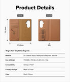 Galaxy Z Fold 7 Cover | Folio Grip Wallet Magnetic - Technical diagram showing inside and outside views of a brown folio wallet case with dimensions.
