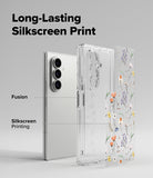 Galaxy Z Fold 7 Case | Fusion Design - Exploded view of a phone case with a floral silkscreen print layer and clear shell.