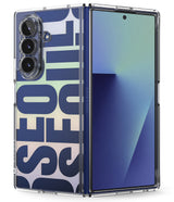Galaxy Z Fold 7 Case | Fusion Design - Clear phone case with blue typography on a gradient background for Galaxy Z Fold 7.