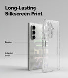 Galaxy Z Fold 7 Case | Fusion Design - Exploded view of a phone and clear case showing interior silkscreen printing.