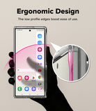 Galaxy Z Fold 7 Case | Fusion Magnetic - Hand holding a phone in a clear case with a magnified view of the low-profile edge.