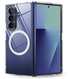 Galaxy Z Fold 7 Case | Fusion Magnetic - Clear protective case with white magnetic ring on a blue Galaxy Z Fold 7.