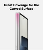 Galaxy Z Fold 7 Screen Protector | Hinge Dual Easy Pro Film (2 Pack) - Side view of a phone hinge covered by a protective film with a pink diagonal pattern.