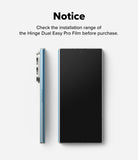 Galaxy Z Fold 7 Screen Protector | Hinge Dual Easy Pro Film (2 Pack) - Notice text above a Galaxy Z Fold 7 showing the hinge area highlighted in blue.