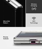 Galaxy Z Fold 7 Case | Slim Magnetic - Close-up of phone case features showing micro-dot texture, wireless charging, NFC, and precise port cutouts.