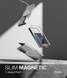 [Bundle] Galaxy Z Fold 7 Case | Slim Magnetic - Floating Galaxy Z Fold 7 phone parts and magnetic charger in a studio.