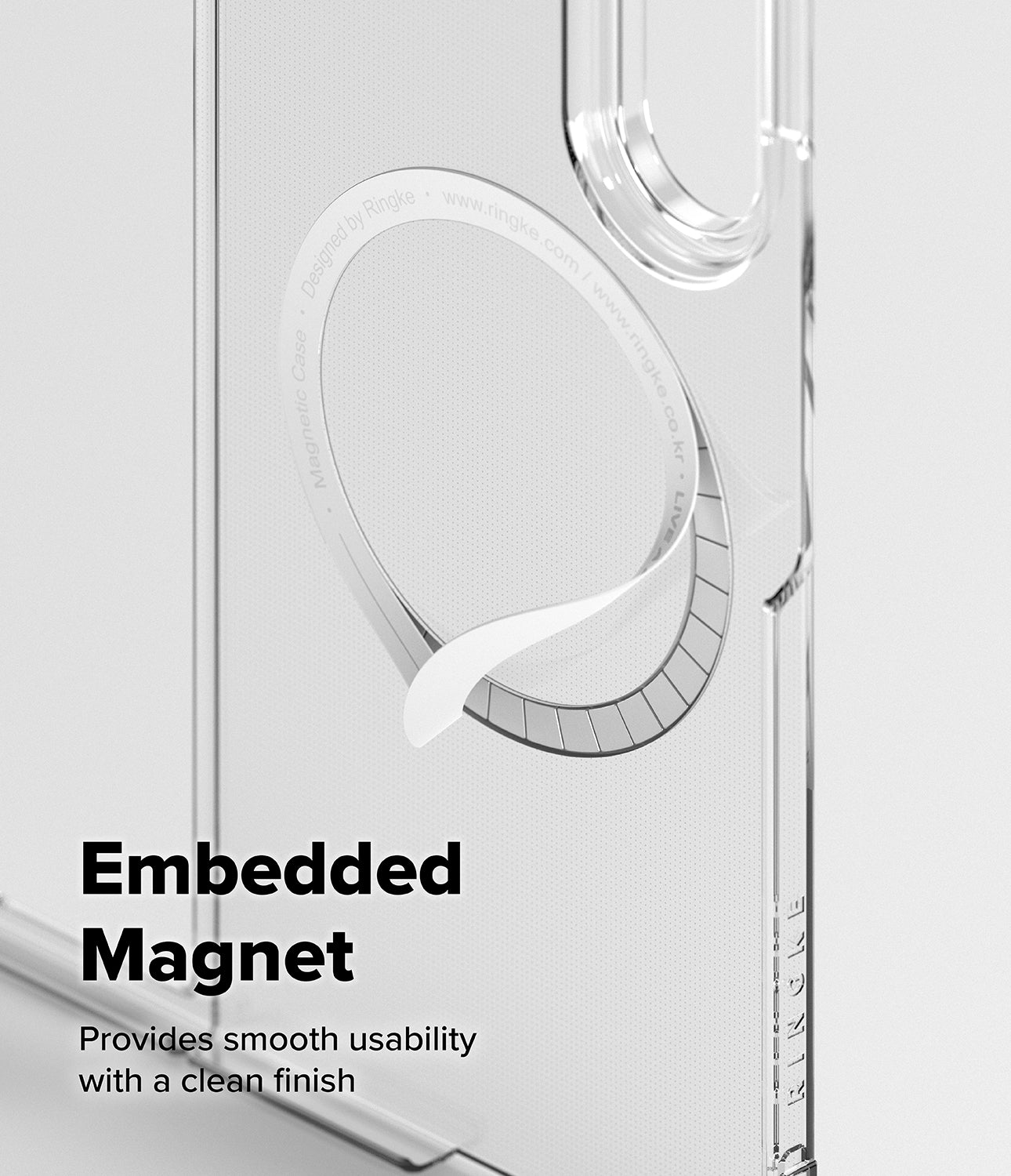 Galaxy Z Fold 7 Case | Slim Magnetic - Clear phone case showing an embedded circular magnet with Ringke branding.