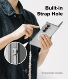 Galaxy Z Fold 7 Case | Slim Magnetic - Person holding a phone with a clear case featuring a built-in strap hole and magnetic ring.