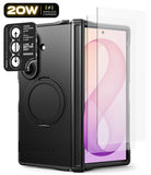 [Bundle] Galaxy Z Fold 8 Ultra | Alles + Screen & Camera Protectors - Black Ringke protective case for a foldable smartphone, shown open with a clear screen protector leaning against the right side and a black camera lens protector sticker on the left, on a white background.