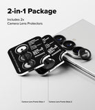 [Bundle] Galaxy Z Fold 8 Ultra | Fusion Magnetic + Camera Lens Frame Glass (2P) - Two black lens protector sets next to a smartphone with installed lenses.