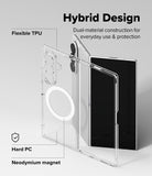 Galaxy Z Fold 8 Ultra Case | Fusion Magnetic - Clear hybrid phone case with a circular magnetic ring and a black phone inserted, shown on a light gray background with text labels reading 'Hybrid Design,' 'Flexible TPU,' 'Hard PC,' and 'Neodymium magnet.'.