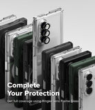 Galaxy Z Fold 8 Ultra Case | Onyx Flap Magnetic - A promotional product render showing multiple smartphone cases arranged in a fan-like layout on a light gray background. The cases are transparent, black, and dark green, with one clear case prominently centered.