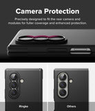 Galaxy Z Fold 8 Ultra Case | Onyx Flap Magnetic - A black phone camera protection case shown fitted over a smartphone camera module, with text reading 'Camera Protection' and two smaller comparison views below labeled 'Ringke' and 'Others'.