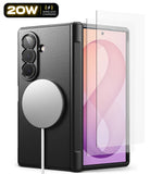 [Bundle] Galaxy Z Fold 8 Ultra | Onyx Flap Magnetic + Screen Protectors (2P) - Black protective phone case with a built-in circular magnetic mount, shown alongside a clear tempered glass screen protector on a white background.