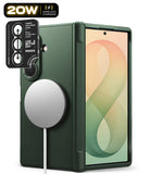 [Bundle] Galaxy Z Fold 8 Ultra | Onyx Flap Magnetic + Camera Protectors (2P) - A dark green protective phone case shown from the back and side, fitted on a smartphone. The back includes a large circular MagSafe-compatible ring and a black camera frame insert with printed alignment markings and the text 'LIVE A BETTER DAY - RINGKE'.