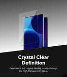 Galaxy Z Fold 8 | Fusion Air Flap Magnetic + Screen & Camera - A clear smartphone screen protector shown floating in front of a blue-and-purple smartphone on a gray gradient background, with the text 'Crystal Clear Definition' and a smaller tagline on a black lower section.