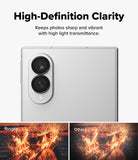 Galaxy Z Fold 8 | Fusion Air Flap Magnetic + 360° Privacy & Camera - A promotional graphic for a silver smartphone showing a close-up of its rear camera area with text reading 'High-Definition Clarity' and smaller comparison images at the bottom labeled 'Ringke' and 'Others'.