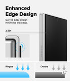 Galaxy Z Fold 8 | Fusion Air Flap Magnetic + 360° Privacy - Promotional graphic for a Samsung smartphone case or edge design, showing a silver Samsung phone with a black back, text reading 'Enhanced Edge Design' and '2.5D', plus comparison arrows labeled Ringke and Others.
